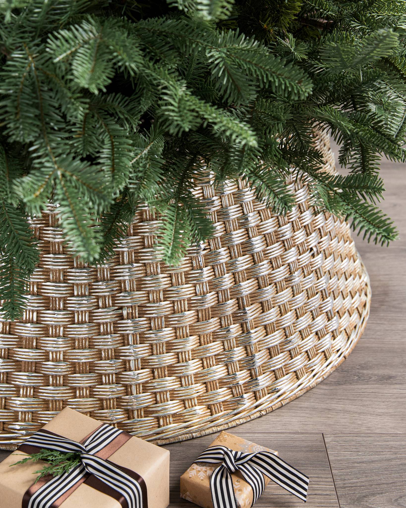 Metallic Basketweave Christmas Tree Collars Balsam Hill Christmas Tree Basket Collar