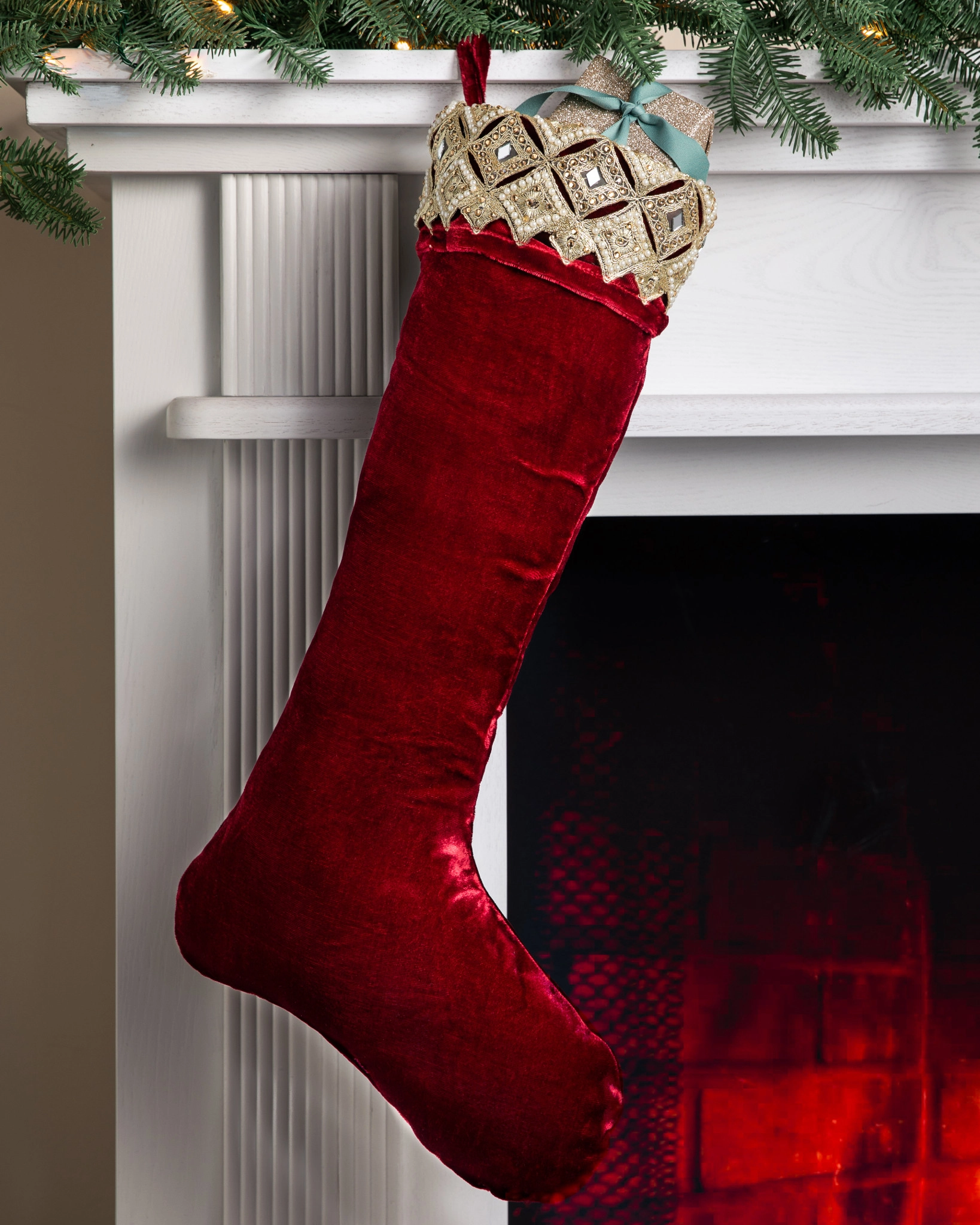 Burgundy Biltmore® Gilded Christmas Stocking Set | Balsam Hill