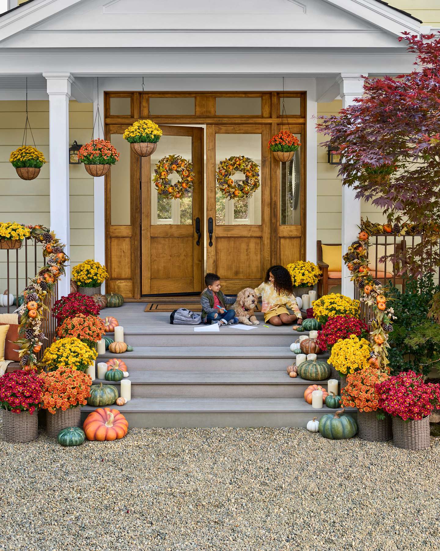 Balsam Hill Outdoor Potted Mums Artificial Fall Foliage Cozy Outdoor Display