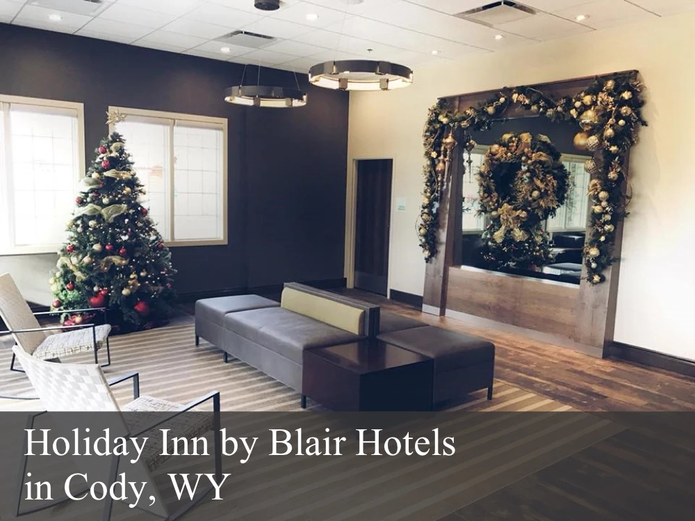 Holiday Inn by Blair Hotels lobby holiday decorating and Christmas tree by Balsam Hill