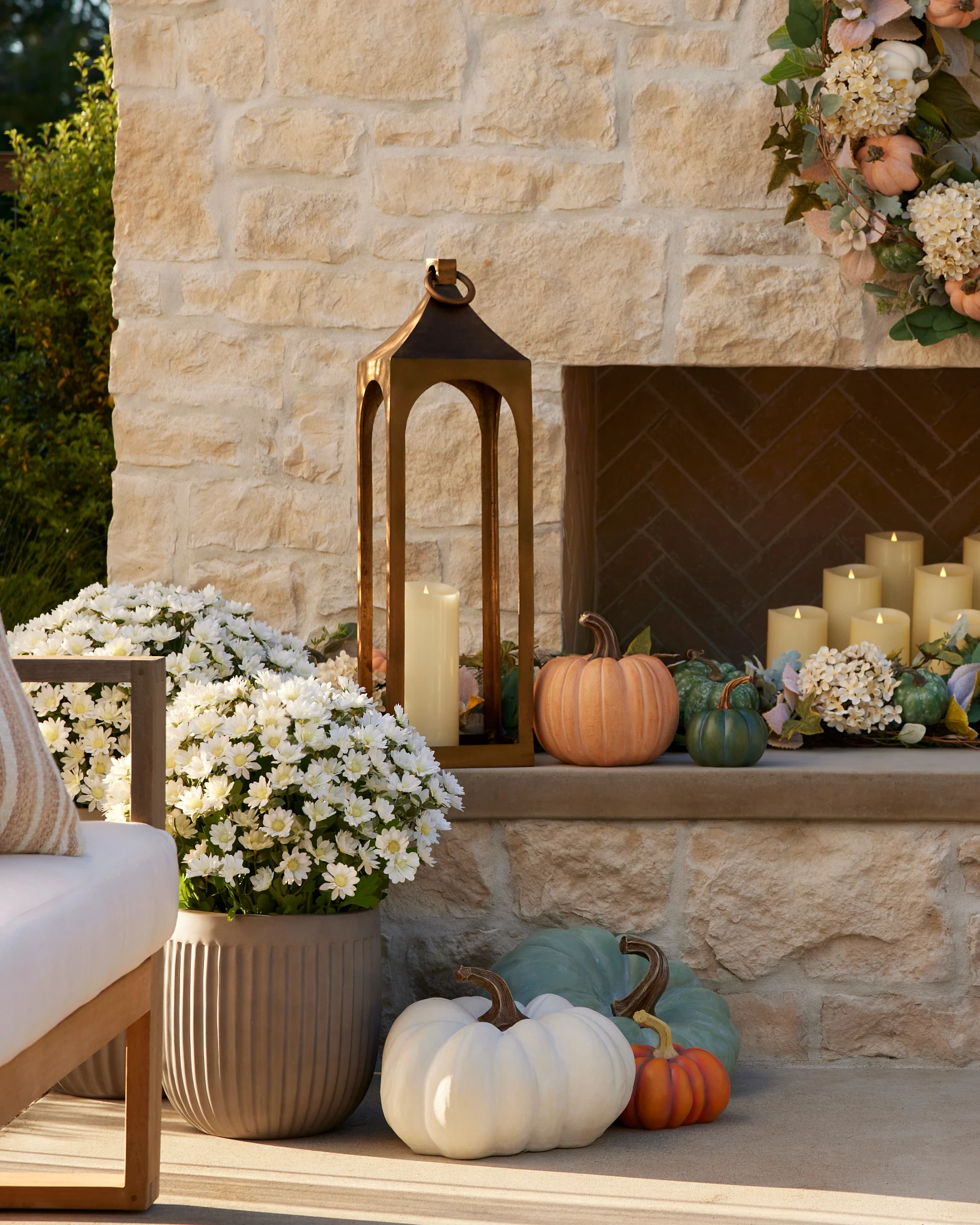 Ivory Sunset Mums Artificial Fall Pot Filler Set | Balsam Hill
