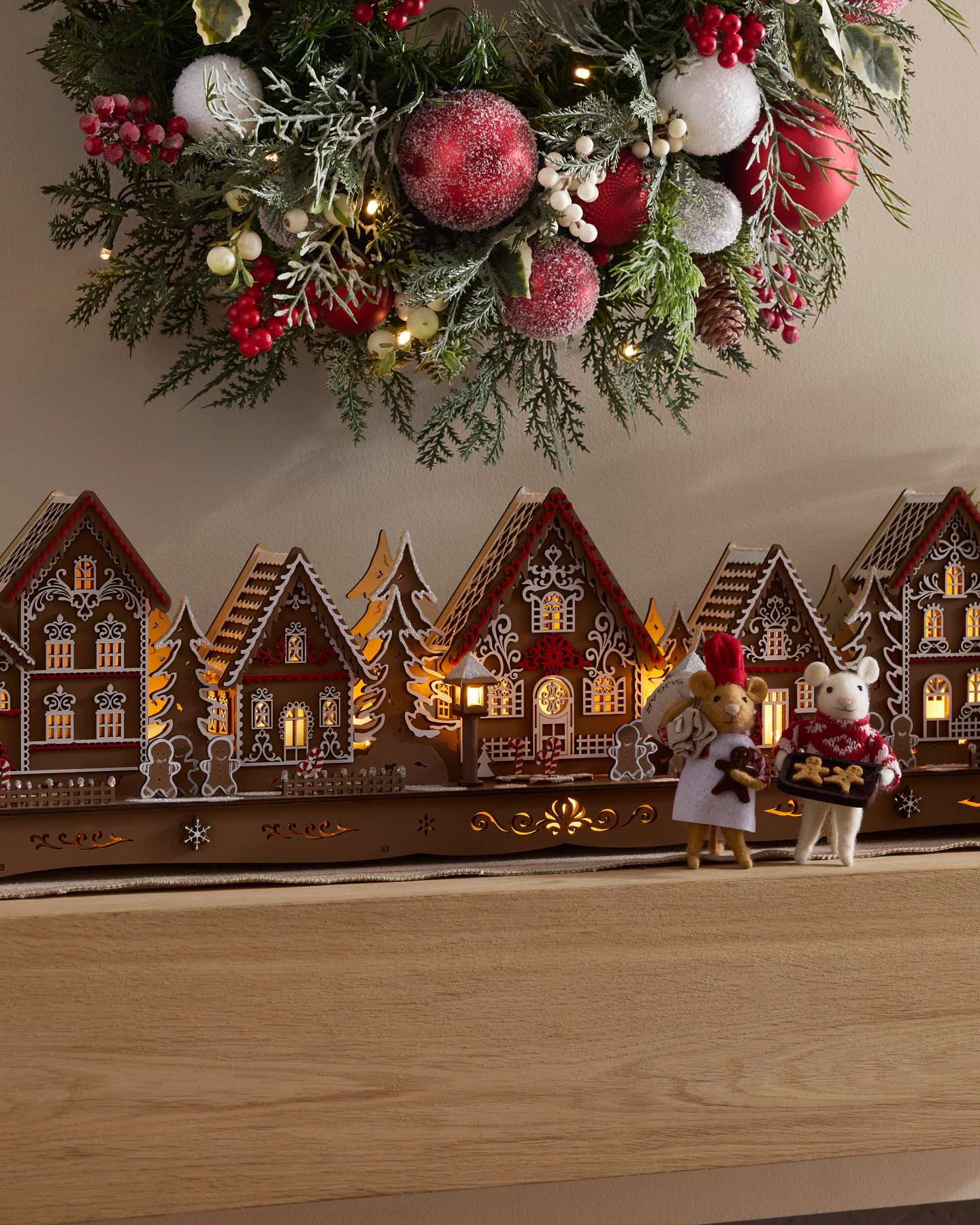 Lit Wooden Gingerbread Christmas Village