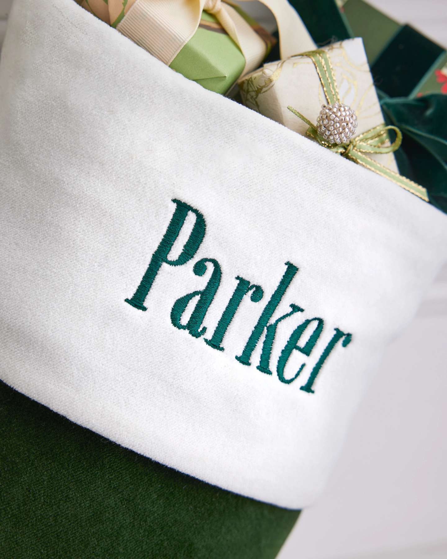 Green & White Velvet Christmas Stocking