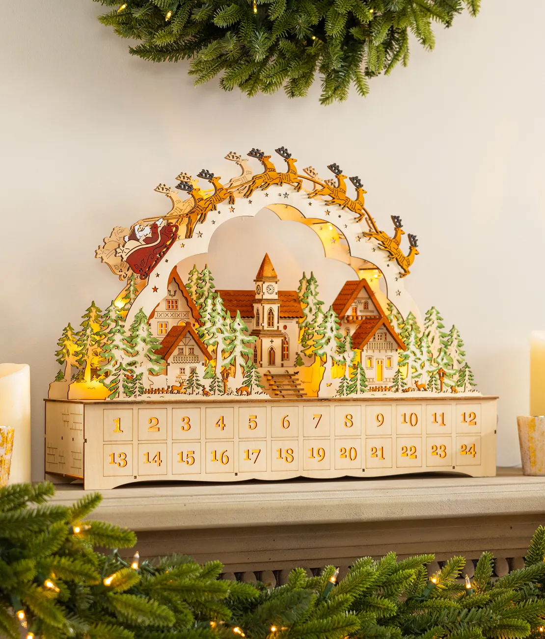 Lit Wooden Santa Express Village Advent Calendar
