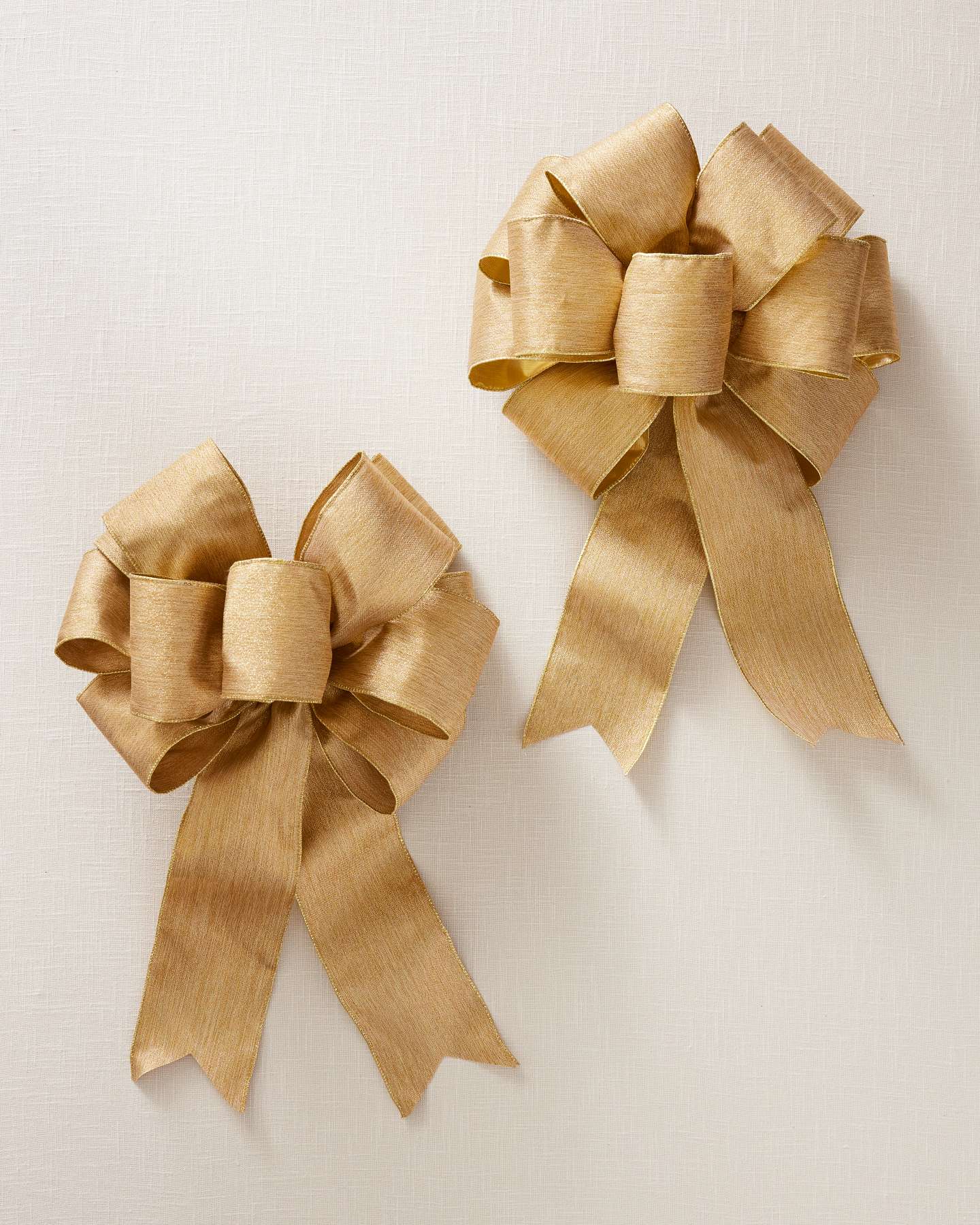 Balsam Hill Gold Shimmer Pre-Tied Artificial Christmas Tree Ribbon Bow Set of 2 Full View