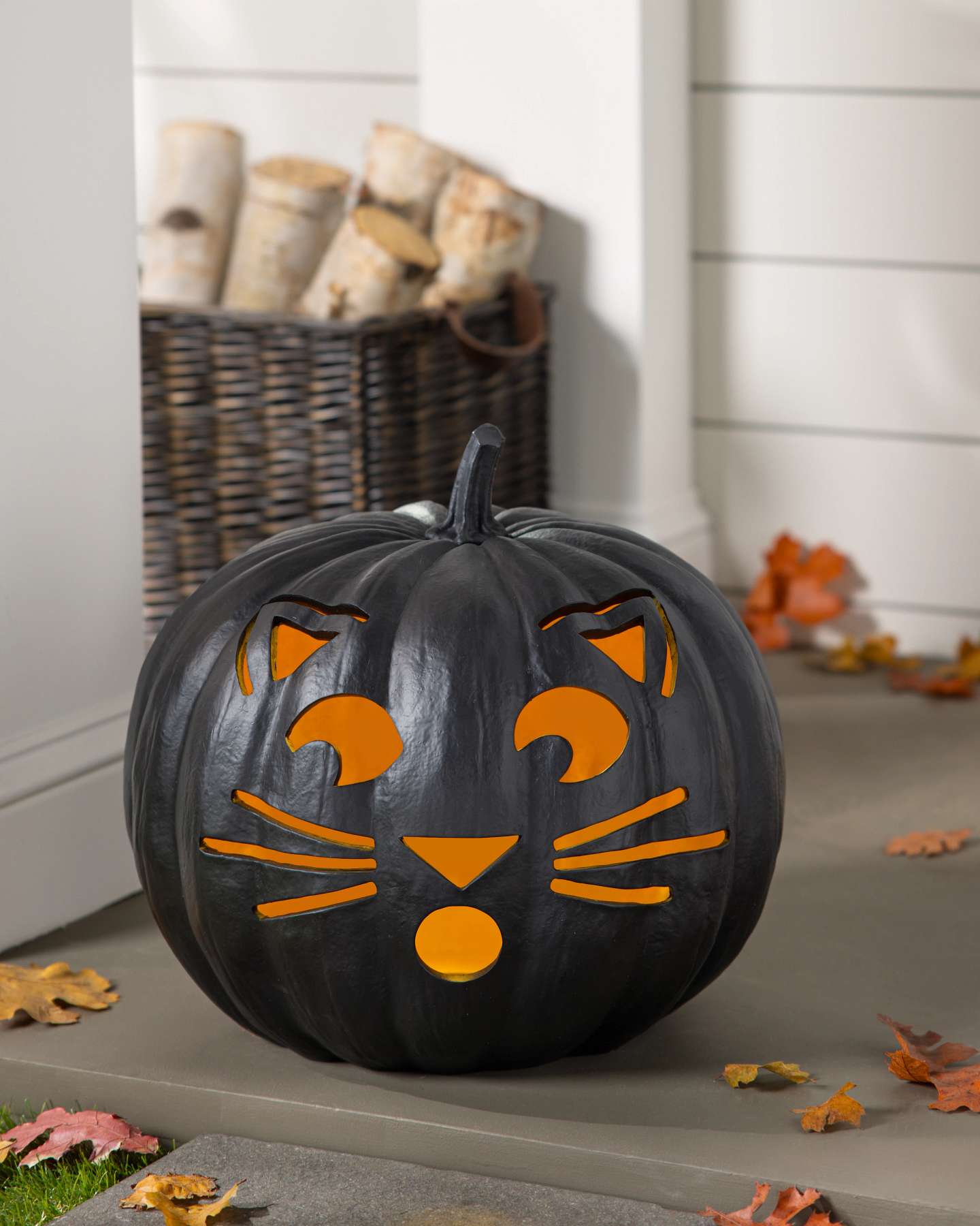 Balsam Hill Black Outdoor Lit Cat-o-Lantern Outdoor Display