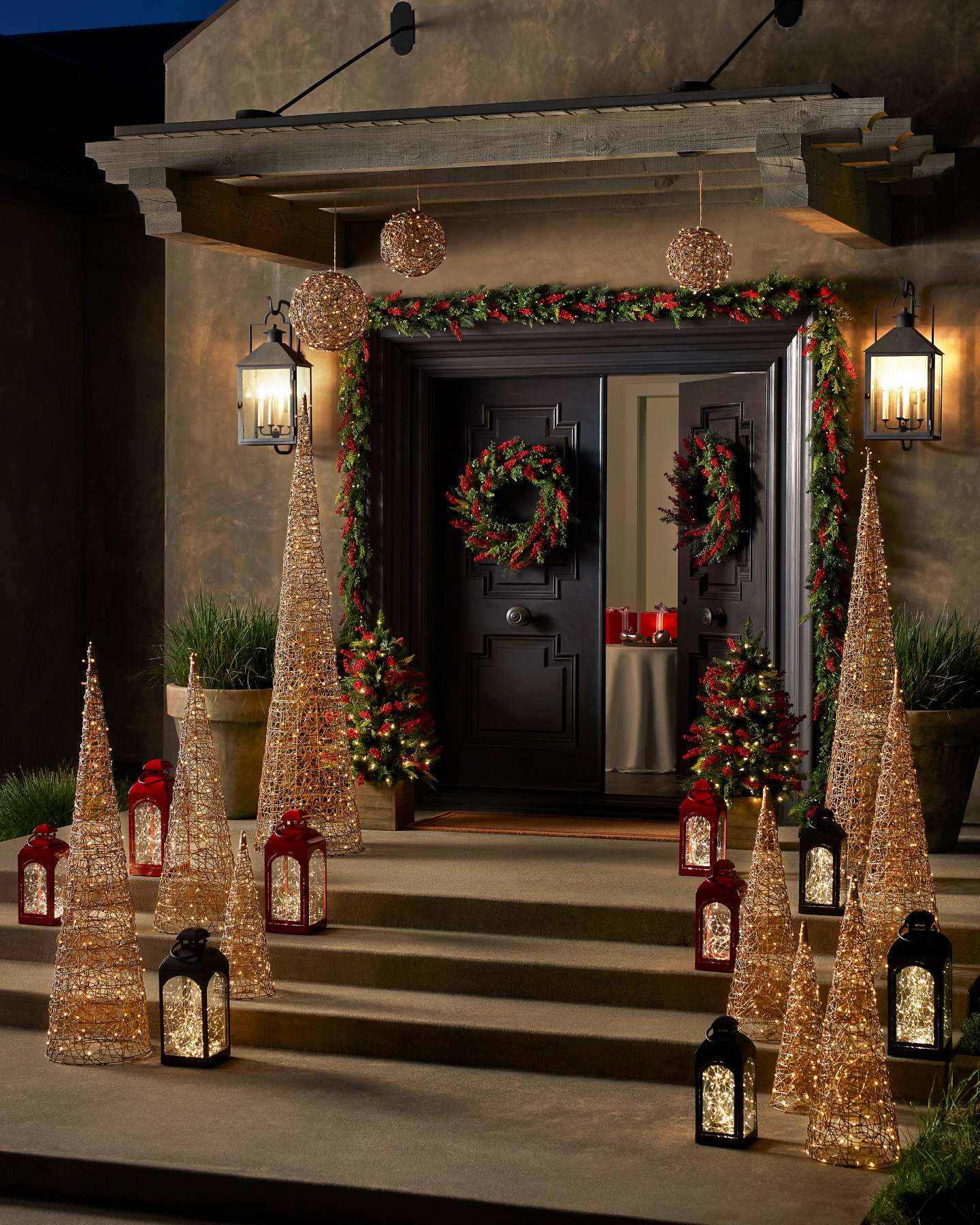 Balsam Hill Classic Fairy Light Lantern Lifestyle Outdoor Night Time Display