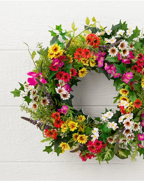 Vivimemo 22" Pink Spring Wreath - Artificial Flower Wreath For Door, Wall, Party & Wedding Decor