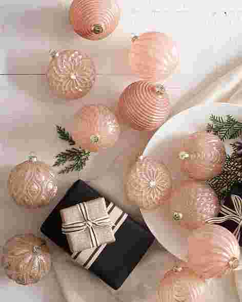 Winter Wishes Rose Pink Ornament Set 12 Pieces by Balsam Hill SSCR 30