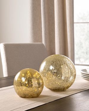 Image of Gold Glowing Mercury Glass Orbs, Set of 2