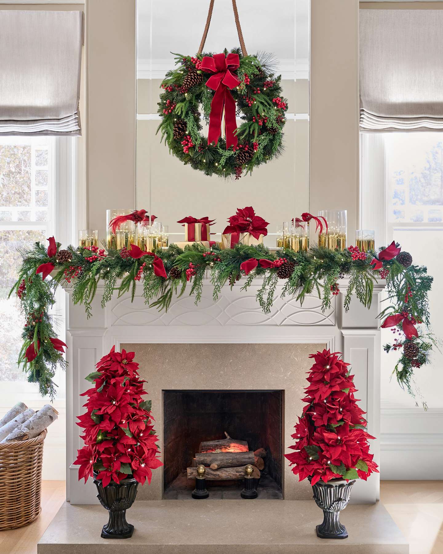 Balsam Hill Outdoor Lit Poinsettia Celebration Artificial Christmas Foliage Seasonal Display