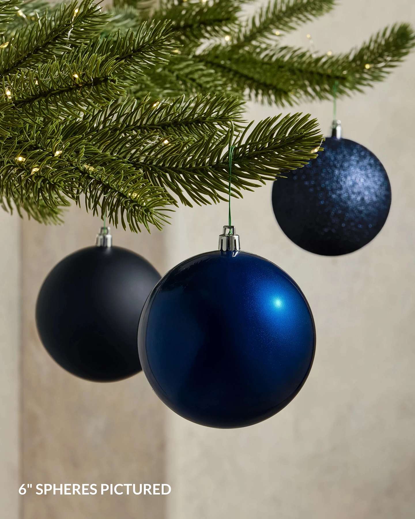 Balsam Hill Midnight Blue BH Signature Shatter Resistant Artificial Christmas Ornament Set Close-Up