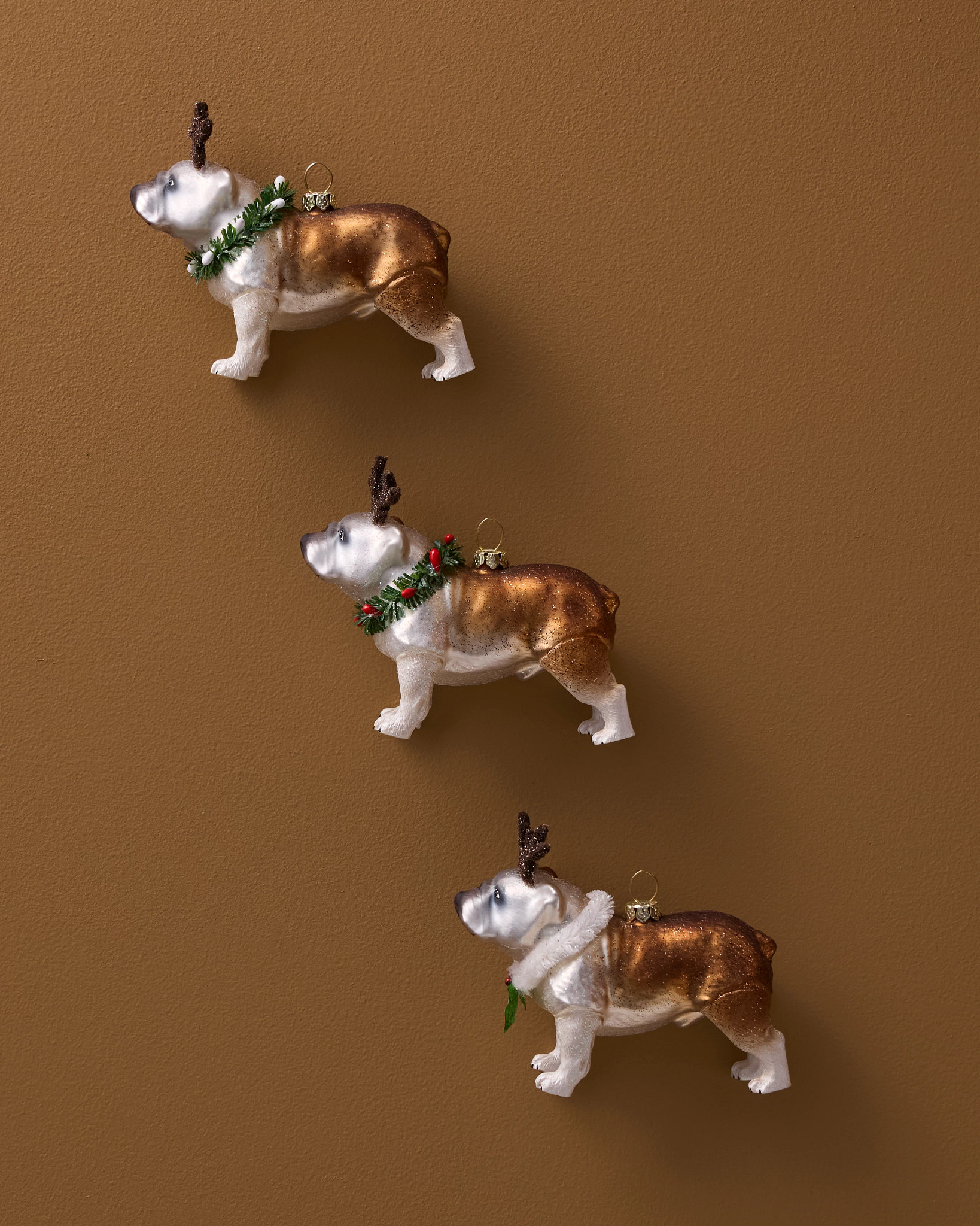Christmas Bulldog Glass Ornament Set
