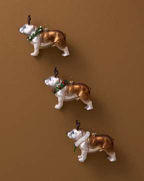Christmas Bulldog Glass Ornament Set Christmas Bulldog Glass Ornament Set