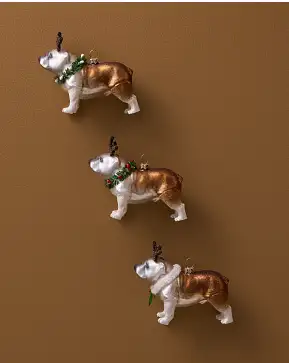 Christmas Bulldog Glass Ornament Set Christmas Bulldog Glass Ornament Set