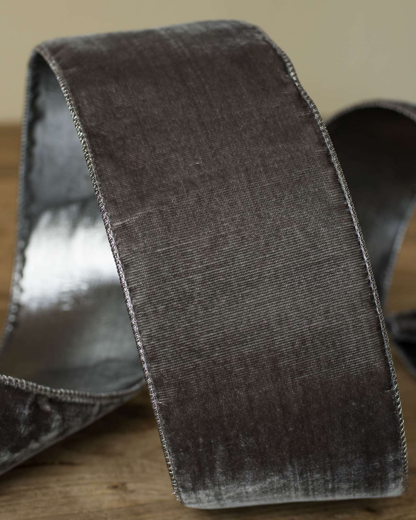 Balsam Hill 10cm x 9m Grey Velvet Christmas Tree Ribbon with a Luxurious Soft Finish