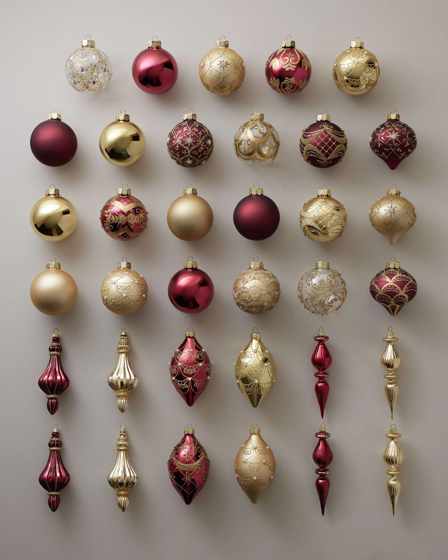 Burgundy & Gold Gilded Glory Main Glass Ornaments, Set of 35