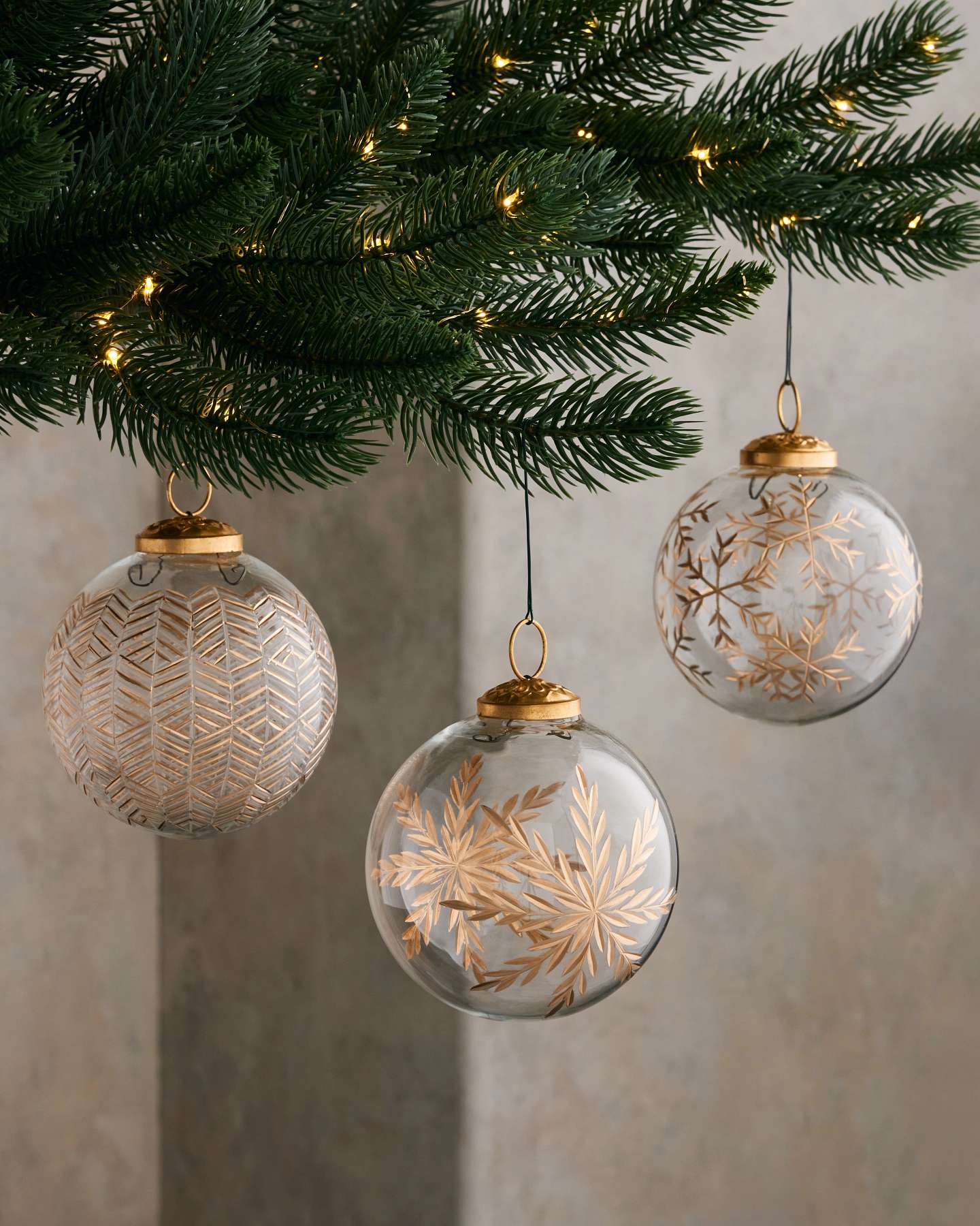 Rustic Elegance Gilded Clear Glass Ball Ornaments, Set of 6