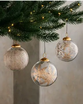 Rustic Elegance Gilded Clear Glass Ball Ornament Set Rustic Elegance Gilded Clear Glass Ball Ornament Set