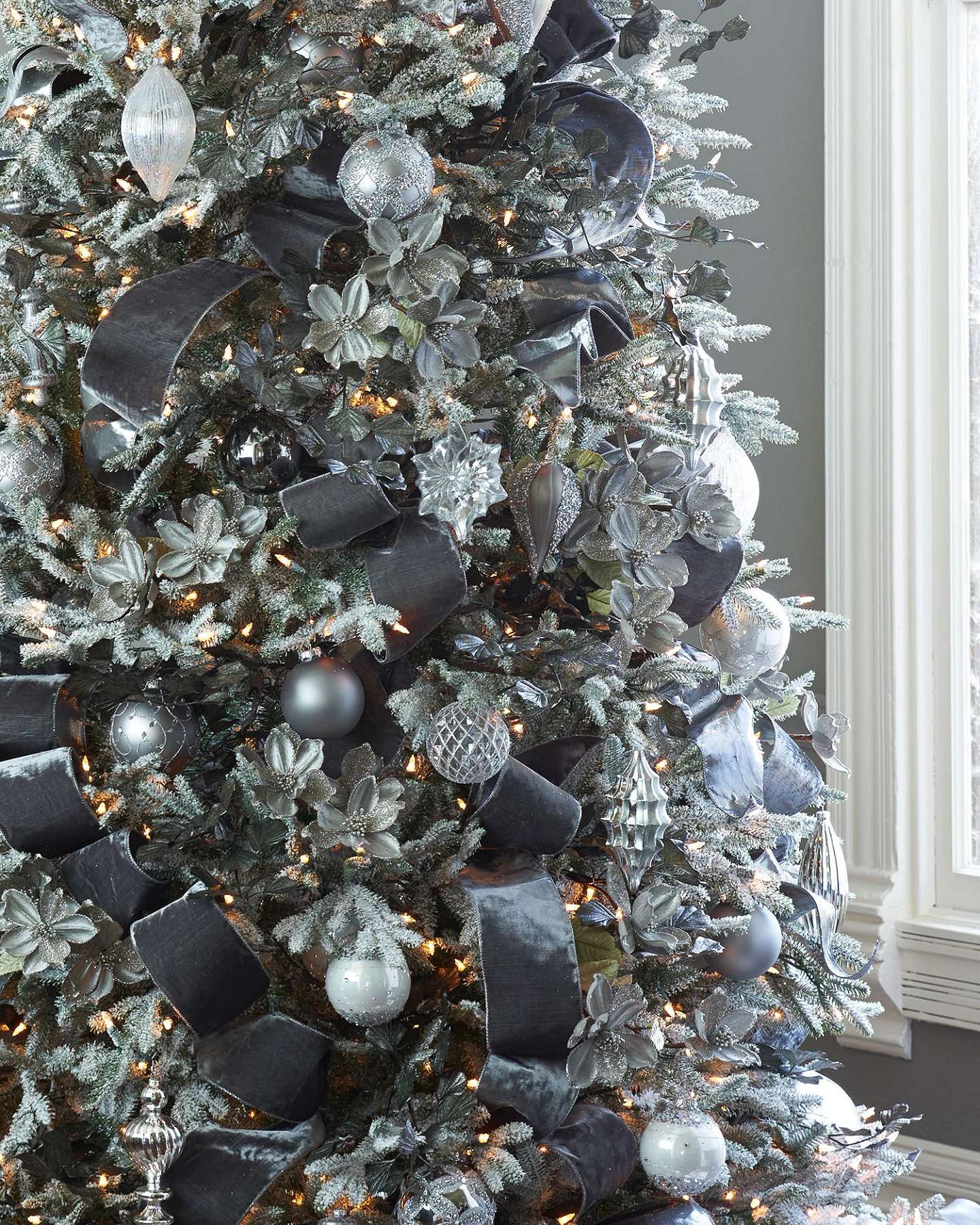 Balsam Hill Frosted Fraser Fir Artificial Christmas Tree Closeup Display