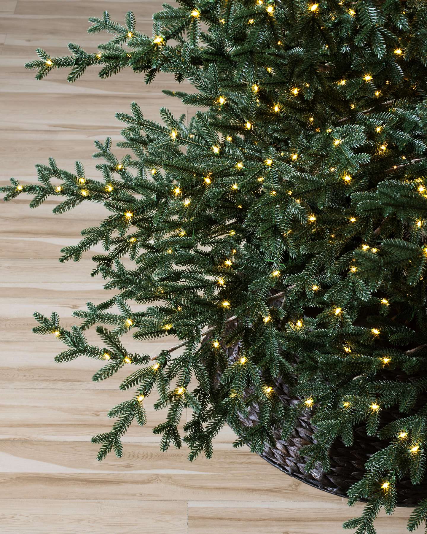 Balsam Hill Bio Aspen Silver Fir Artificial Christmas Tree Closeup with Tree Collar