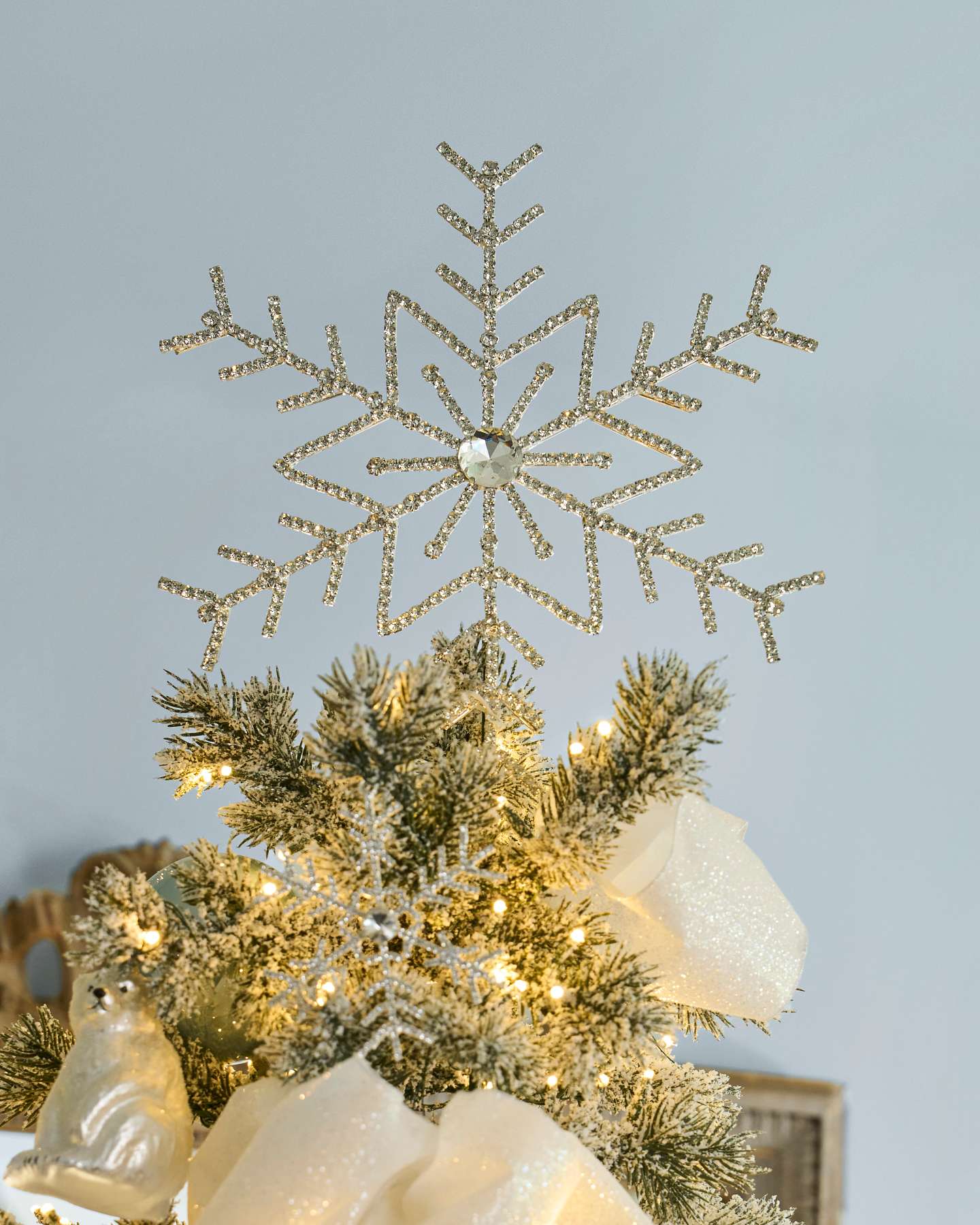 Balsam Hill Rhinestone Snowflake Artificial Christmas Tree Toppers Lifestyle Display