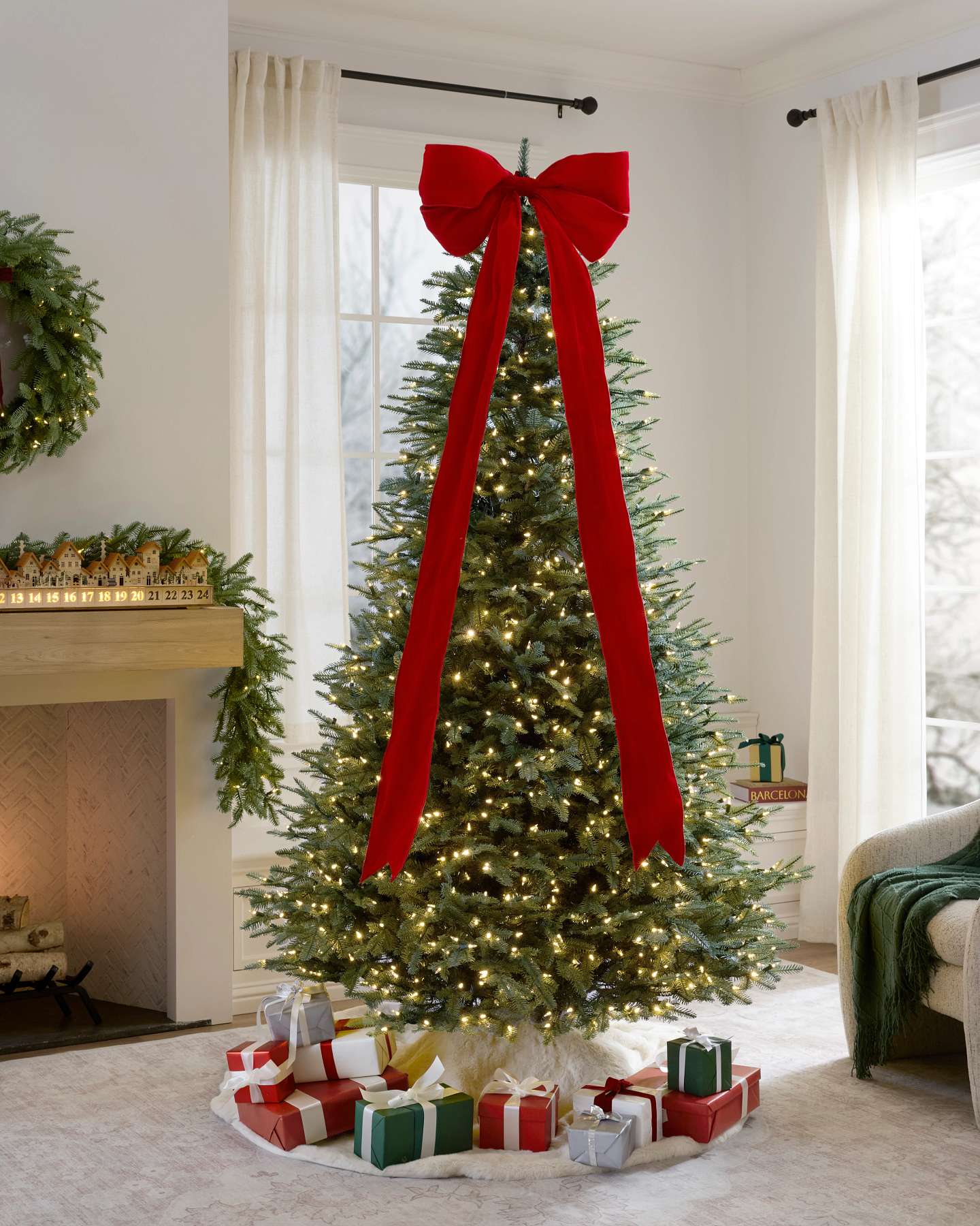 Boucle en velours rouge pour cime de sapin de Noël