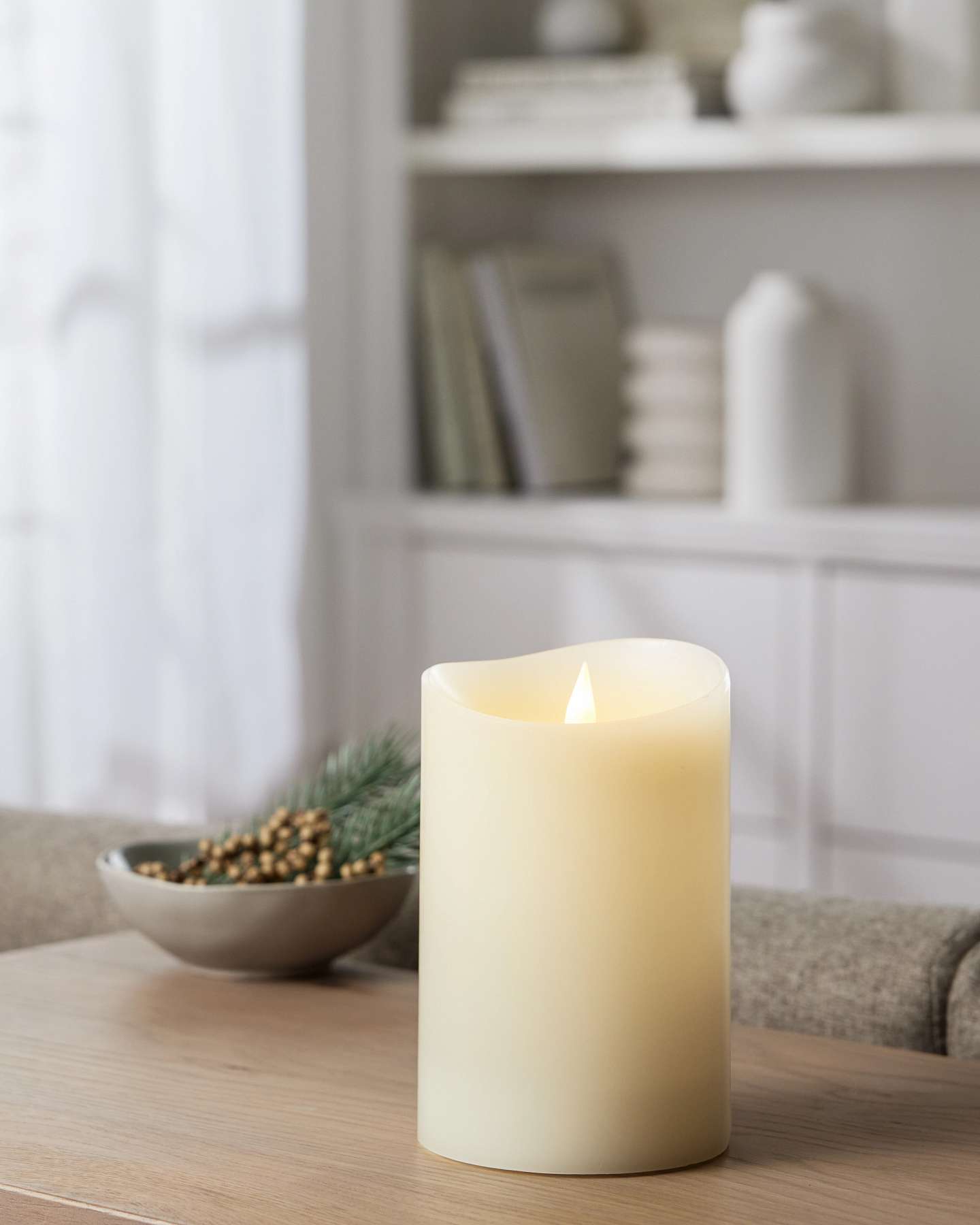 Balsam Hill 6-Inch Ivory Miracle Flame Premium 3D LED Wax Pillar Candle