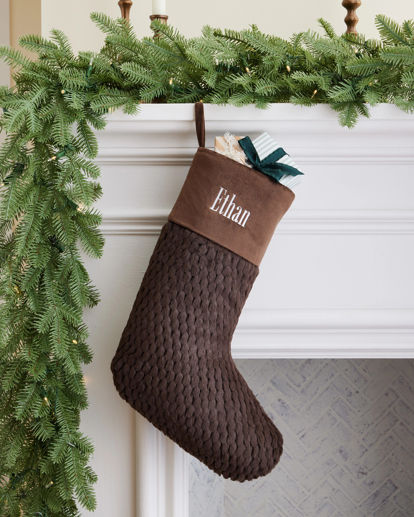 Dark Brown Faux Fur Quilted Christmas Stockings