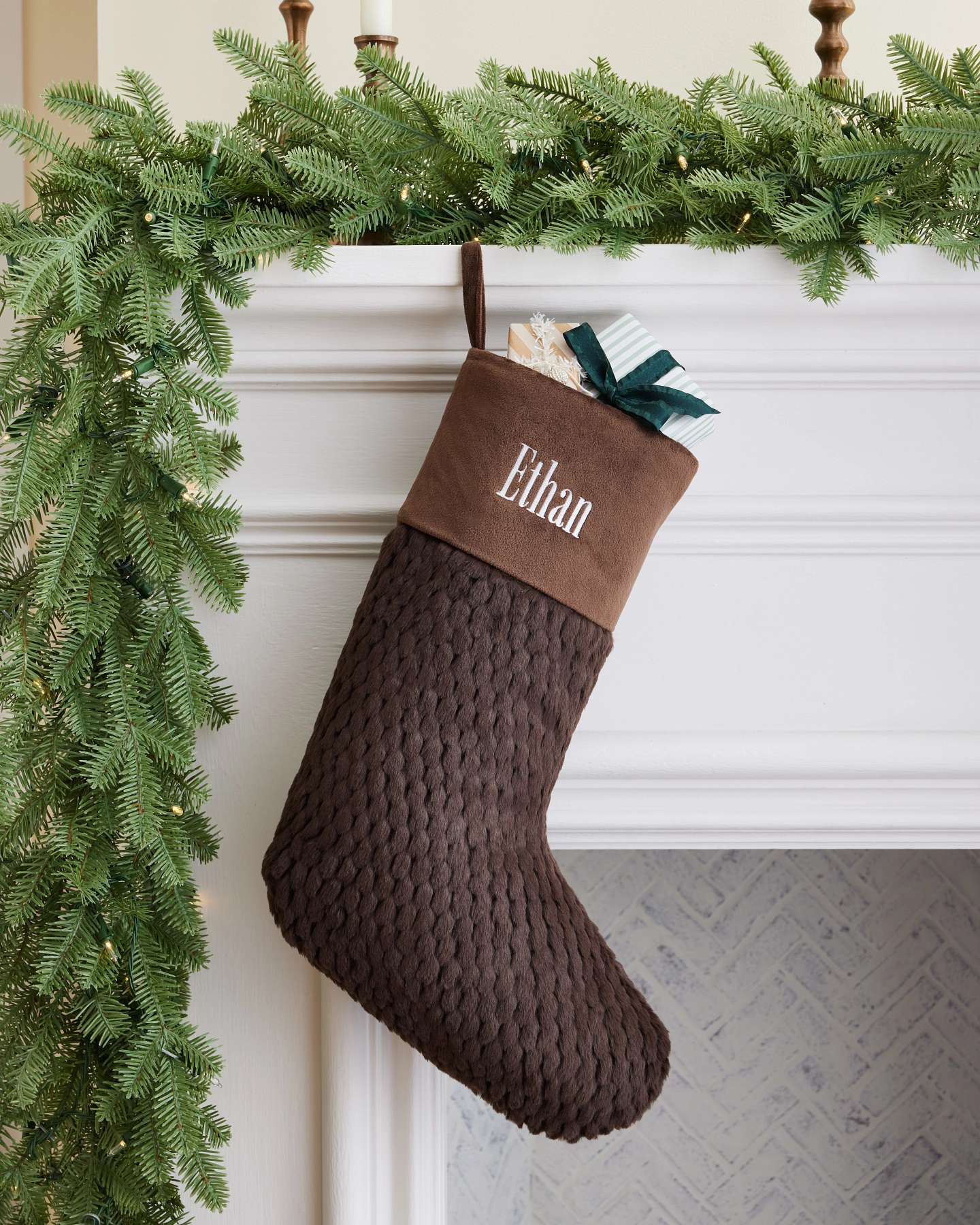 Dark Brown Faux Fur Quilted Christmas Stocking