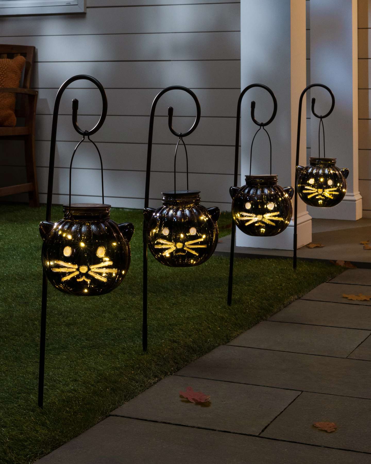 Balsam Hill Solar Black Cat Pathway Lights Set of 4 on a White Background