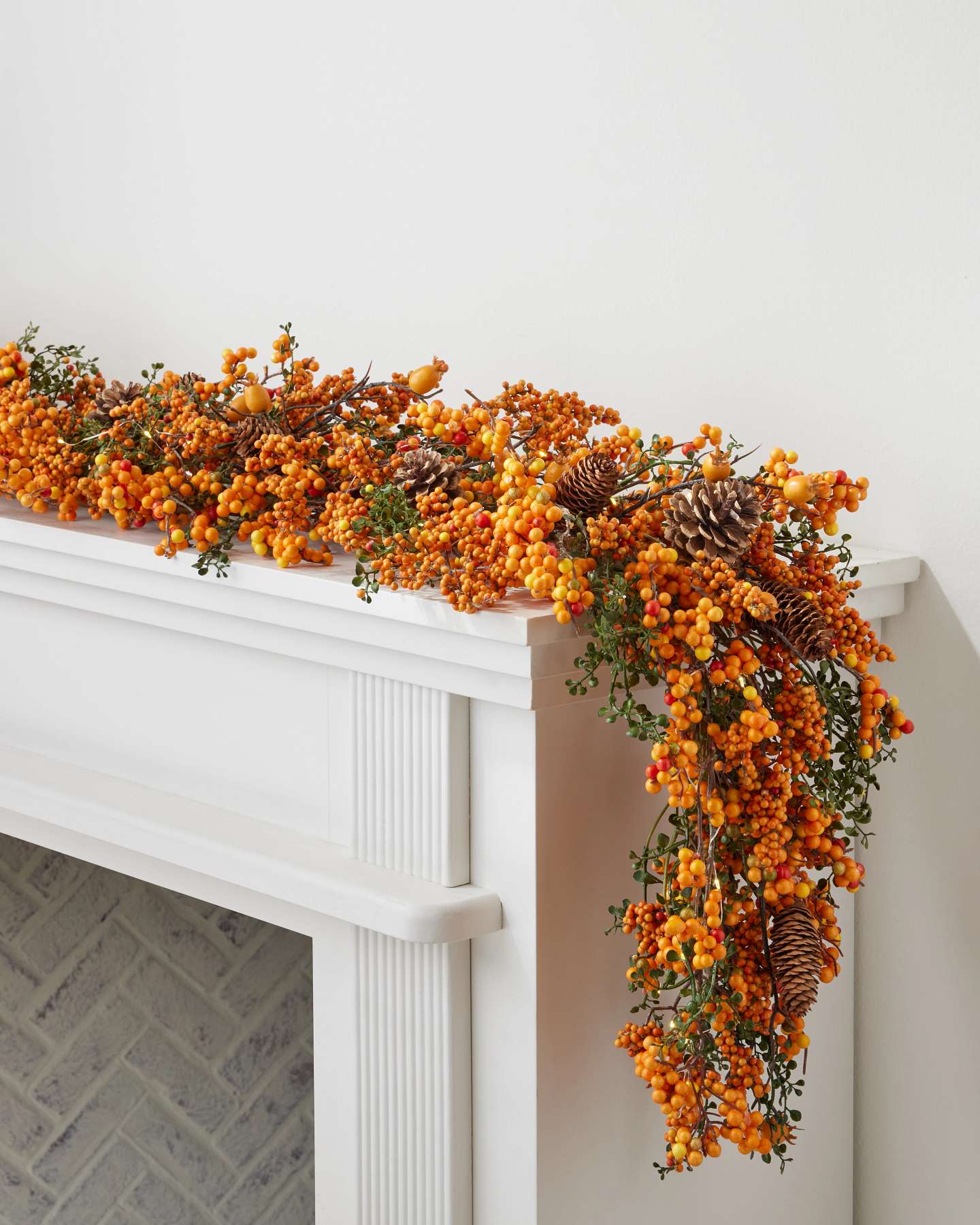 Balsam Hill Orange Berry and Pinecone Artificial Fall Garland Full View