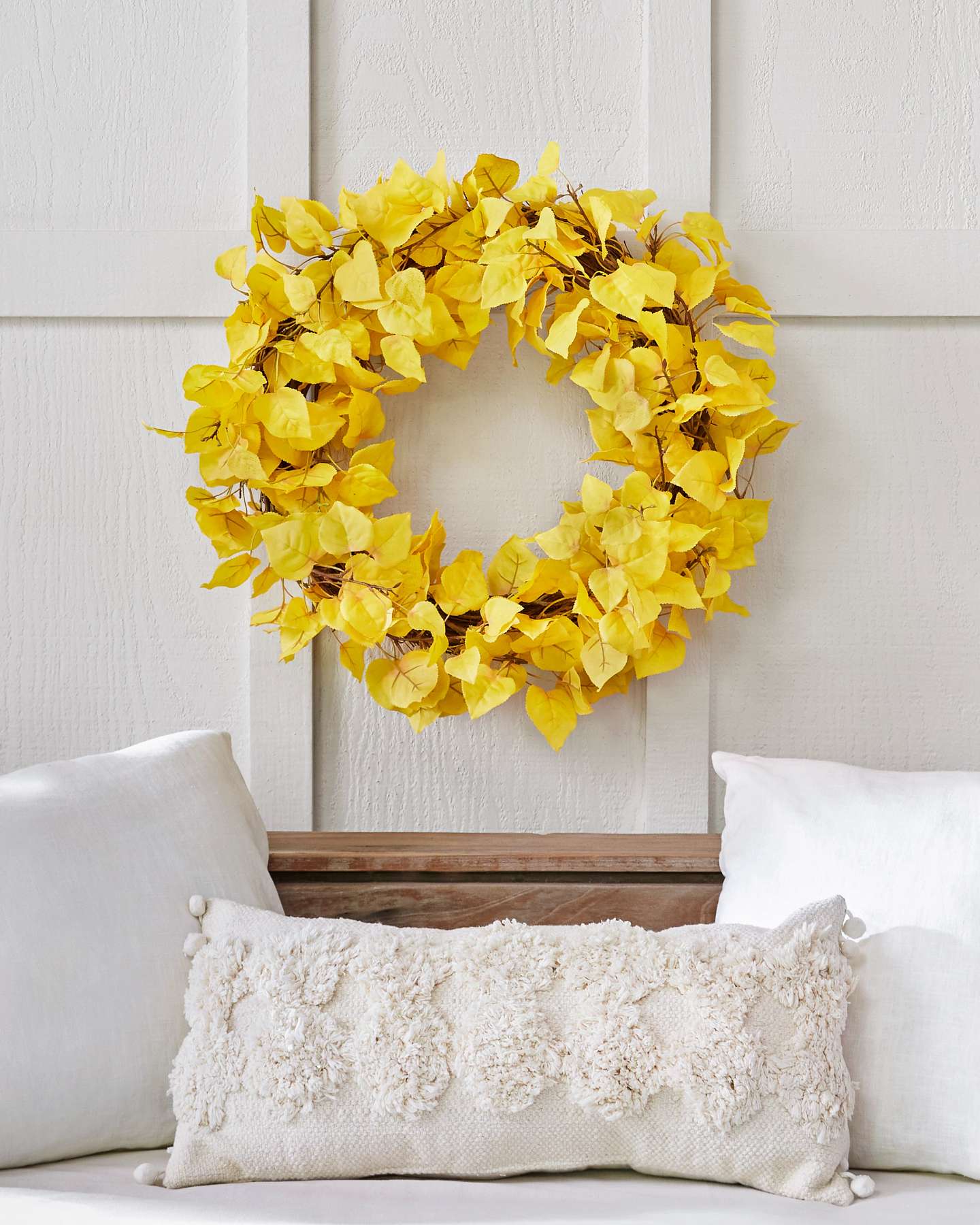 Balsam Hill Golden Aspen Artificial Fall Wreath Lifestyle Display