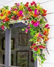 Artificial flower garland with lavender and chrysanthemums