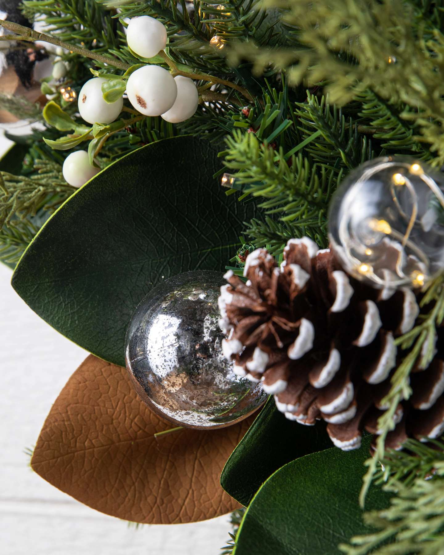 Balsam Hill Outdoor Sterling Memories Artificial Christmas Wreath 28-Inch LED Holiday Accent