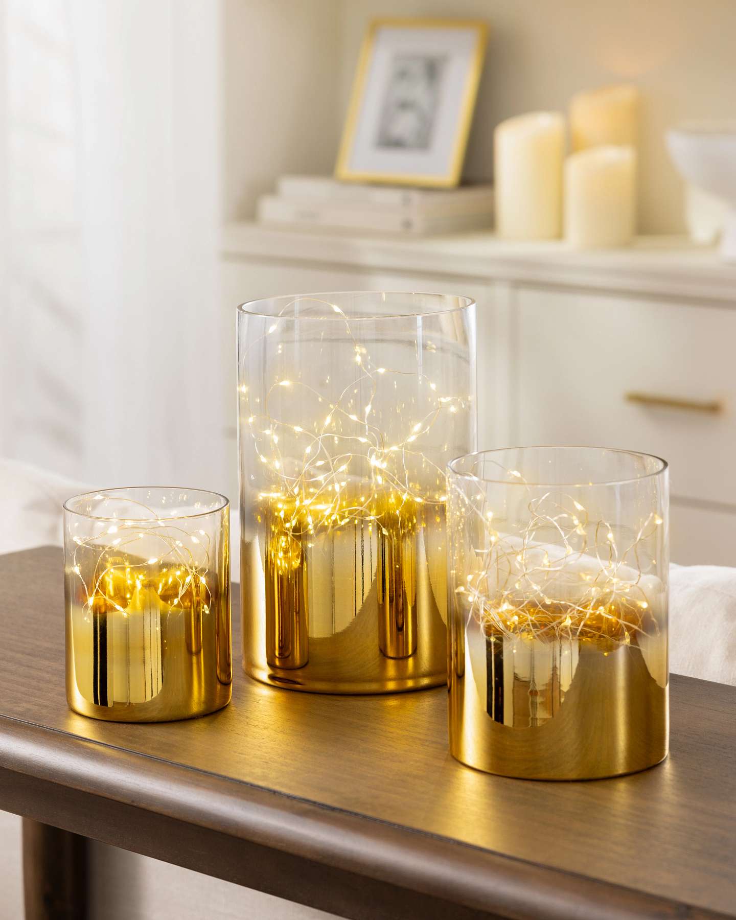 Balsam Hill Gold Ombre Fairy Light Hurricanes Set of 3 Stunning Festive Display