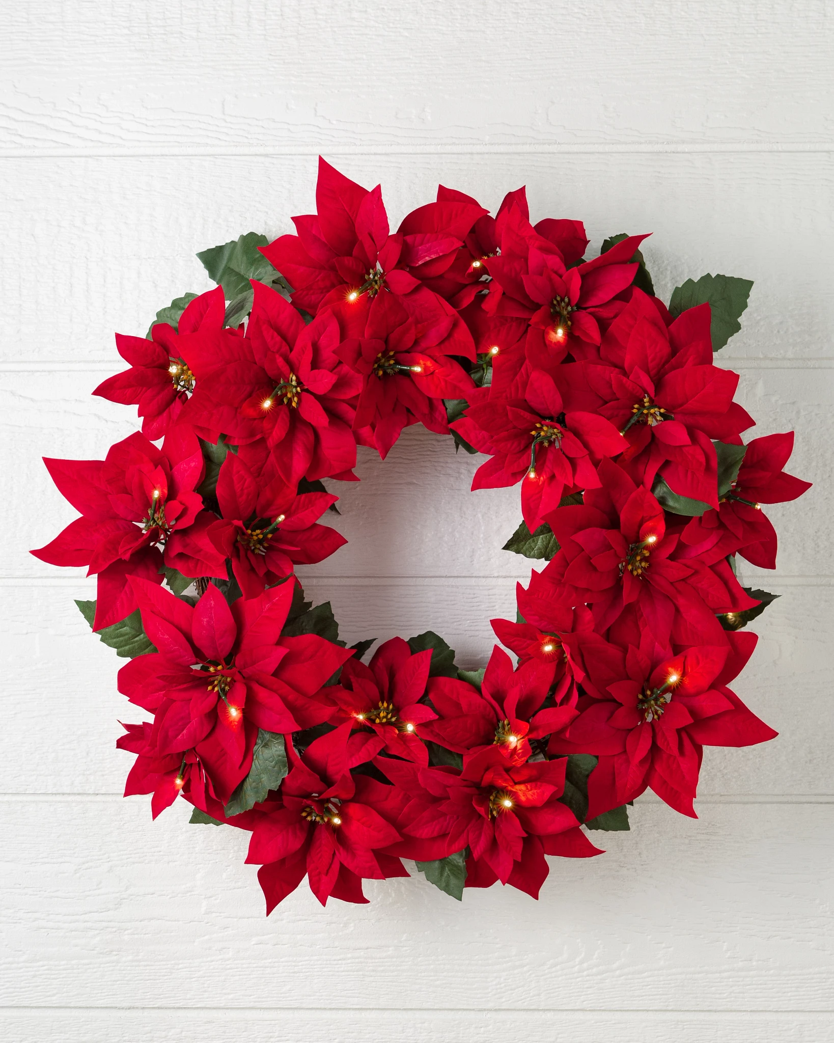 Outdoor Lit Red Poinsettia Celebration Wreath