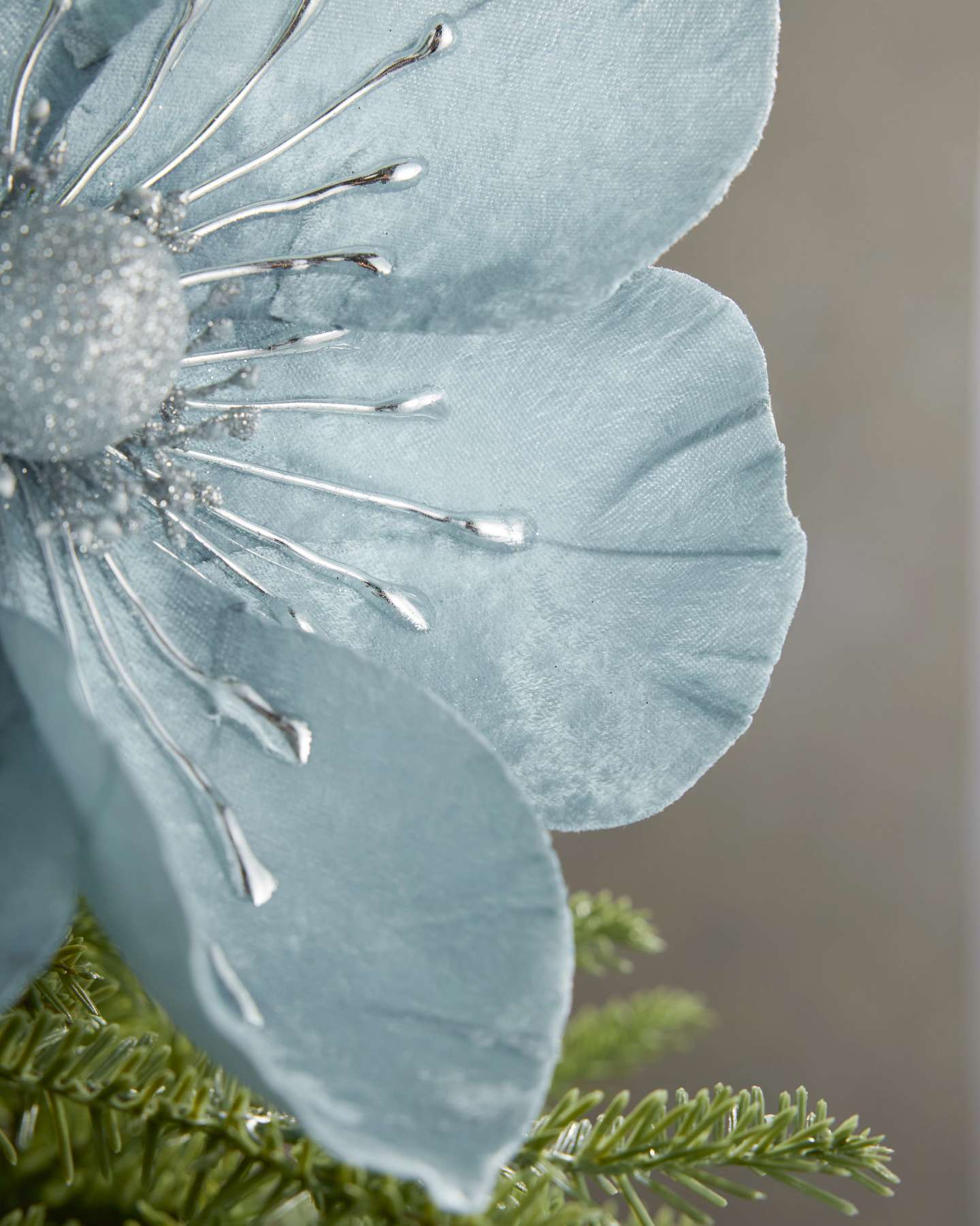 Large Ice Blue Magnolia Christmas Tree Picks, Set of 12