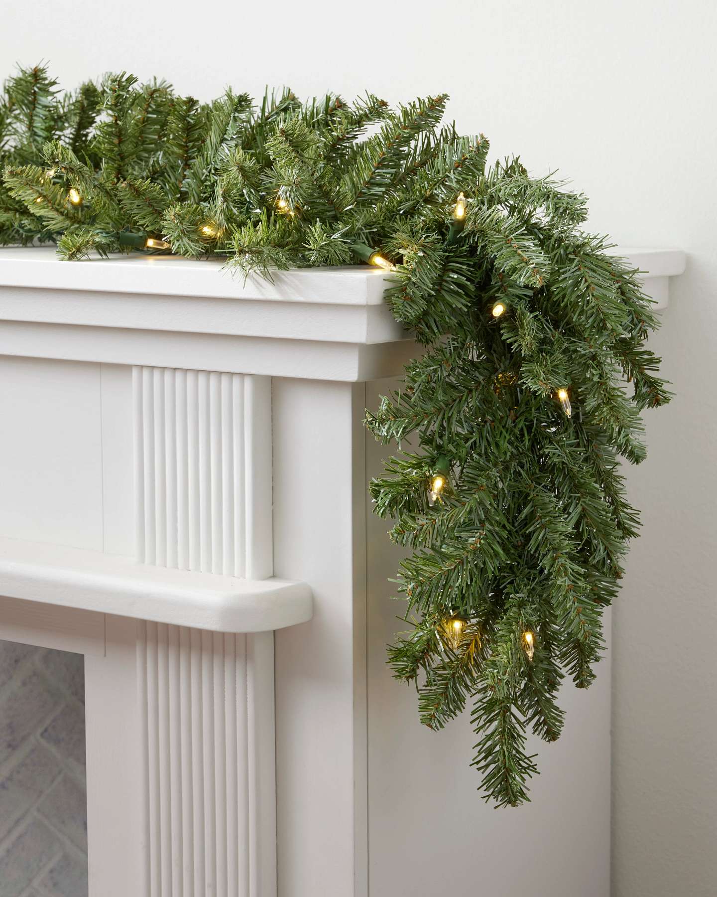 Balsam Hill 6-Foot Classic Blue Spruce Garland Fireplace Display