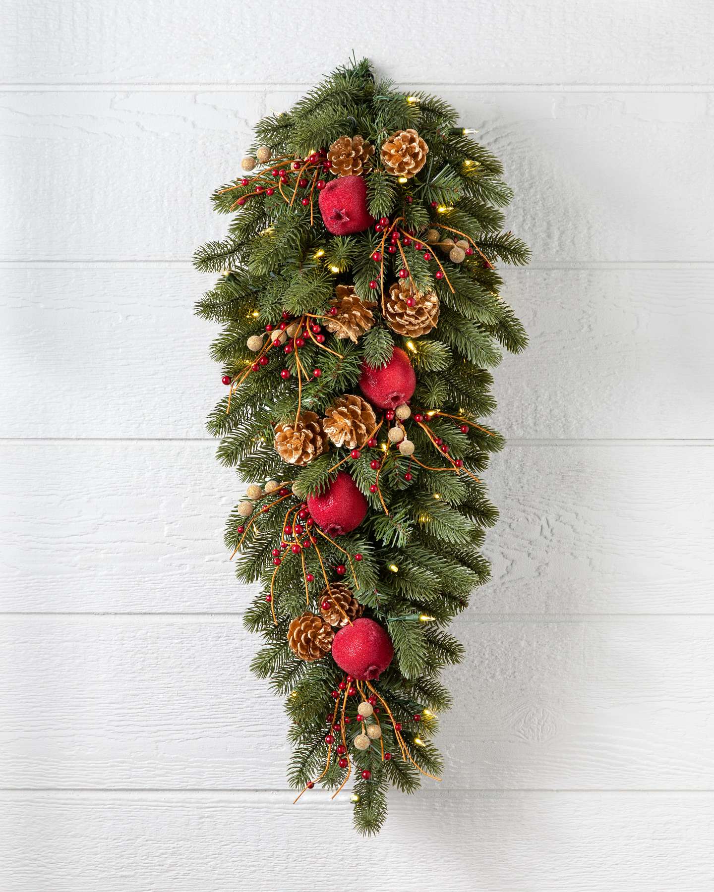 Balsam Hill Vermont White Spruce Bordeaux Artificial Christmas Teardrop 26-Inch LED Candlelight