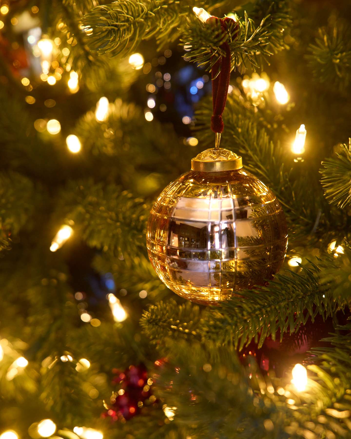 Gold Plaid Glass Ornaments, Set of 8