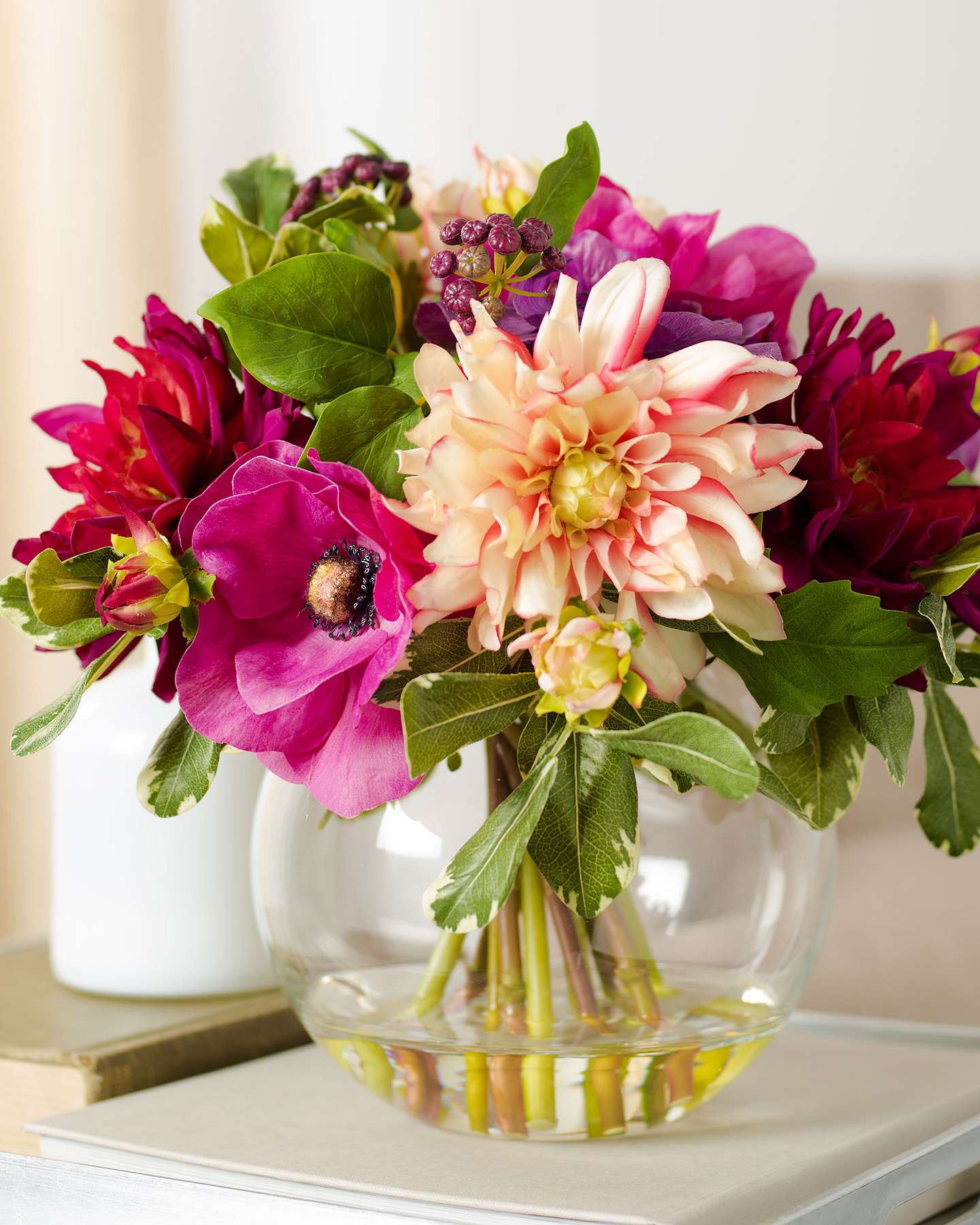 Balsam Hill Dahlia Mixed Artificial Flower Arrangement with Deep Red and Blush Blooms