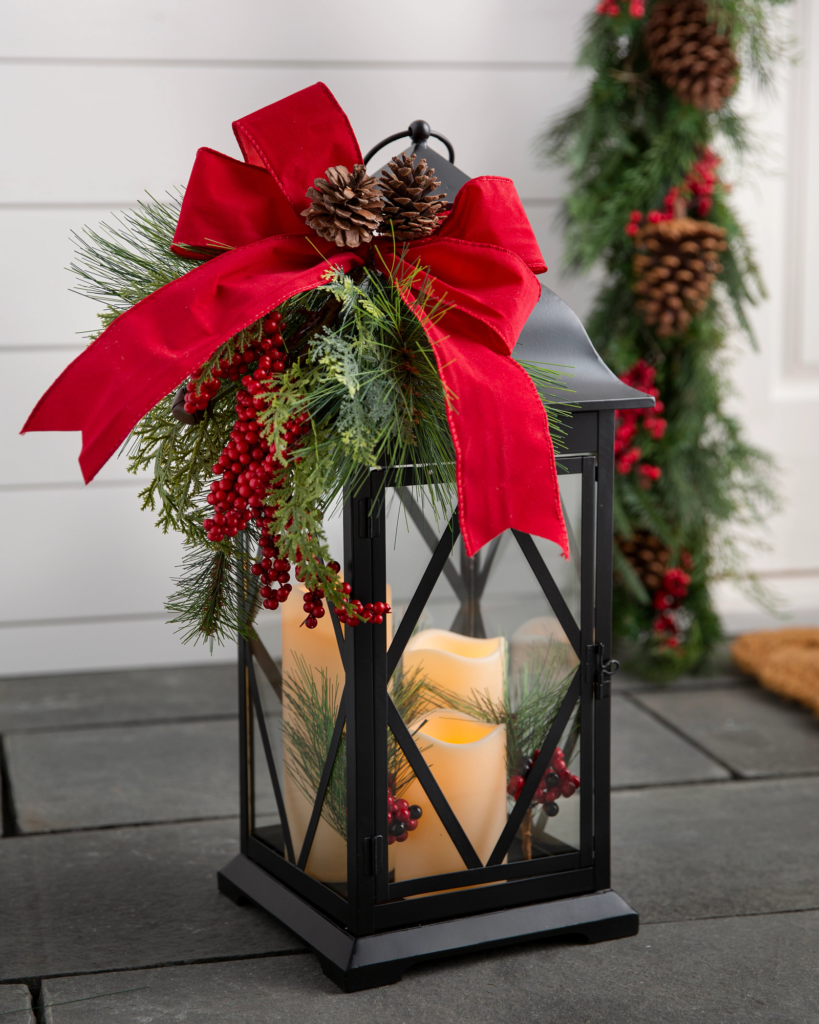 20.5” Battery Operated Lighted Holiday Lantern with Led Candle and Floral  Accent - Decorator's Warehouse