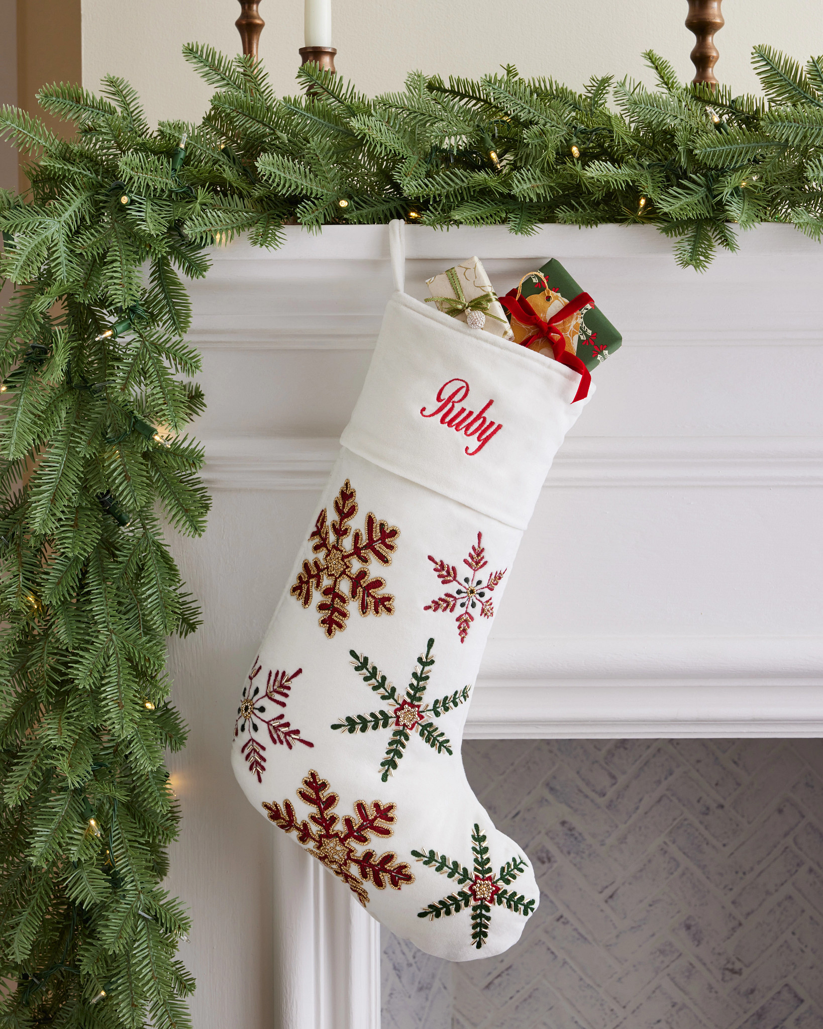Velvet Embroidered Snowflake Christmas Stocking