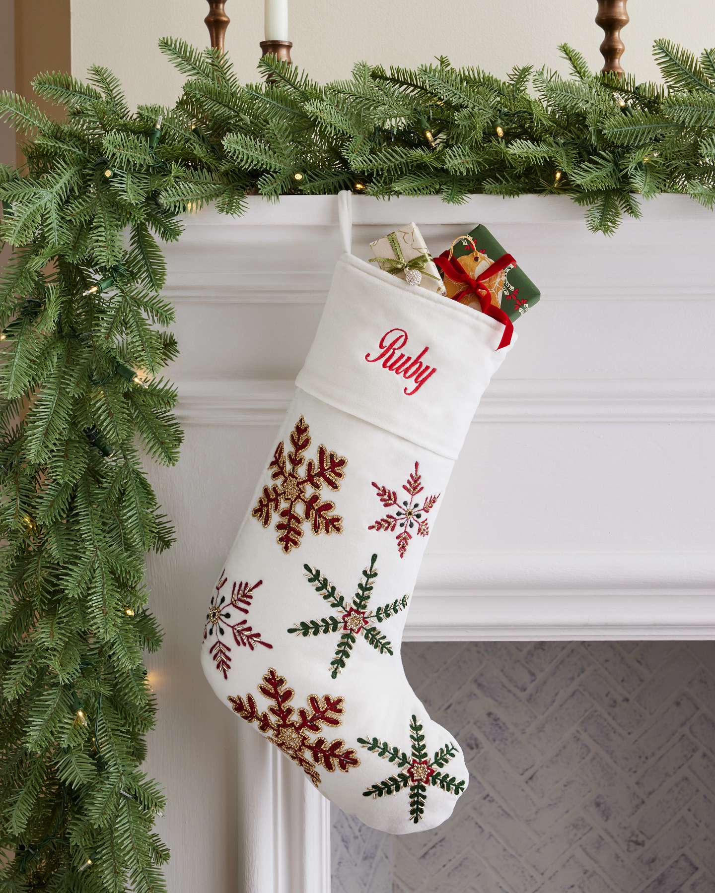 Velvet Embroidered Snowflake Christmas Stocking