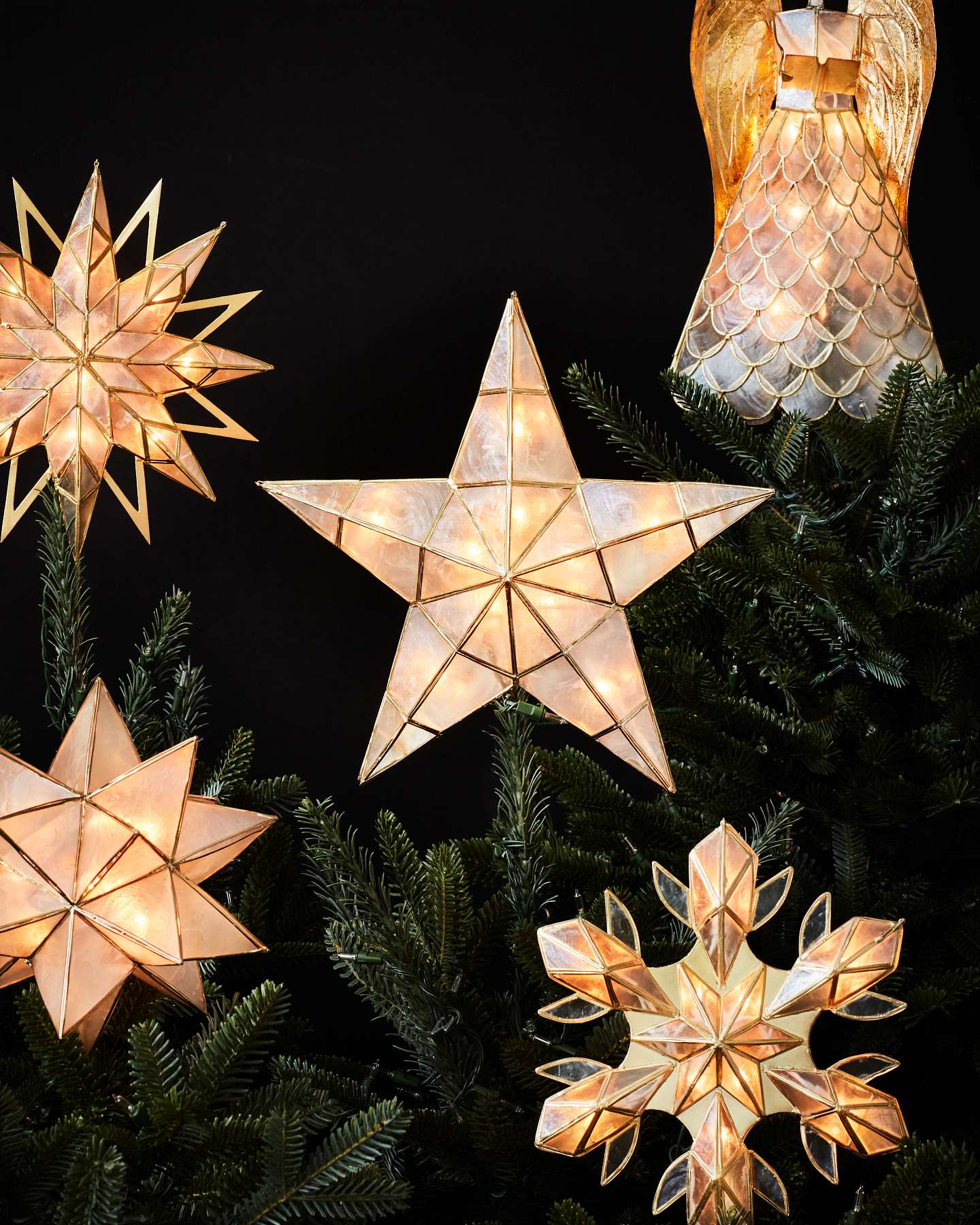 Balsam Hill Capiz Star Lighted Christmas Tree Topper Closeup