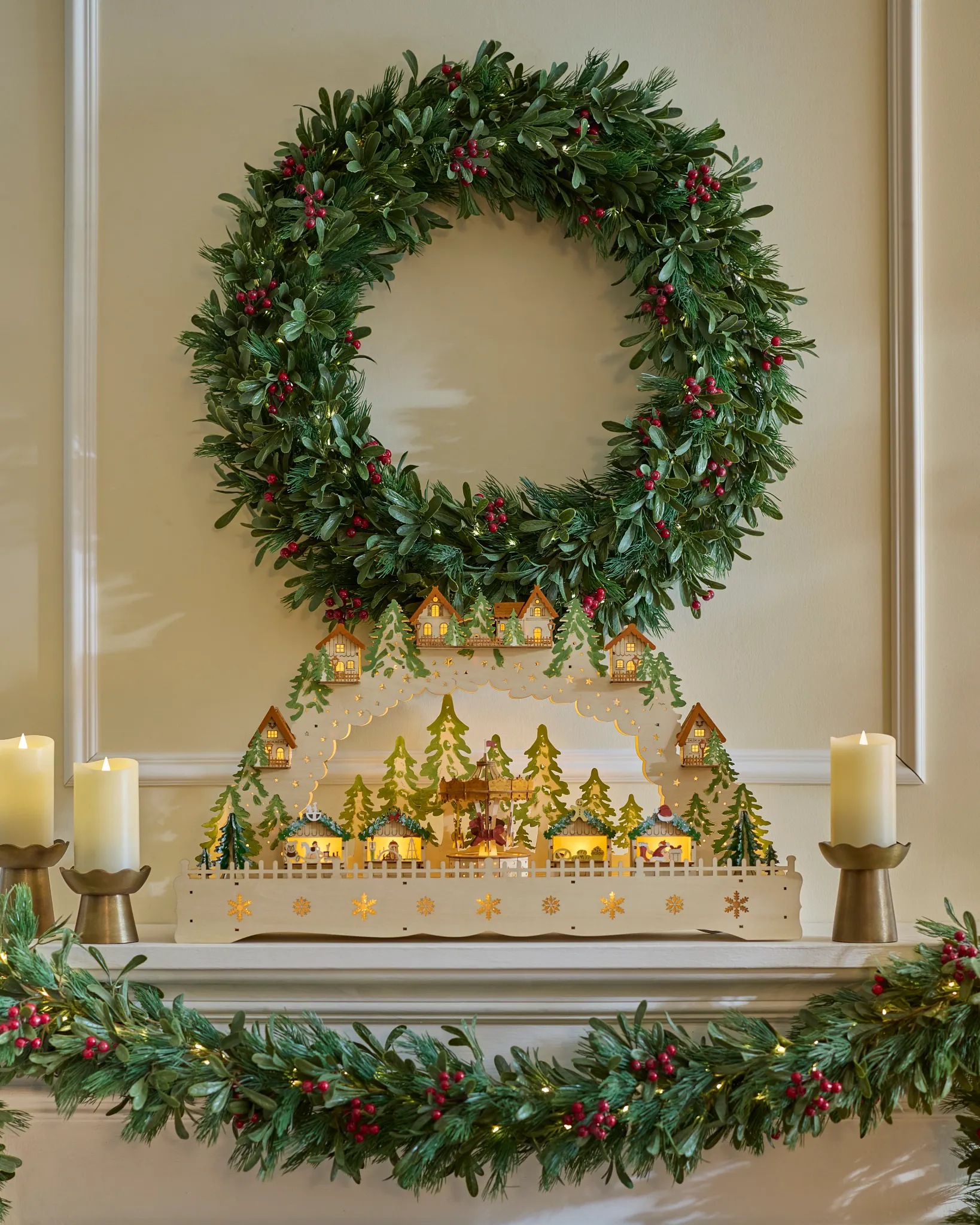 Lit Wooden Animated Holiday Carousel Village