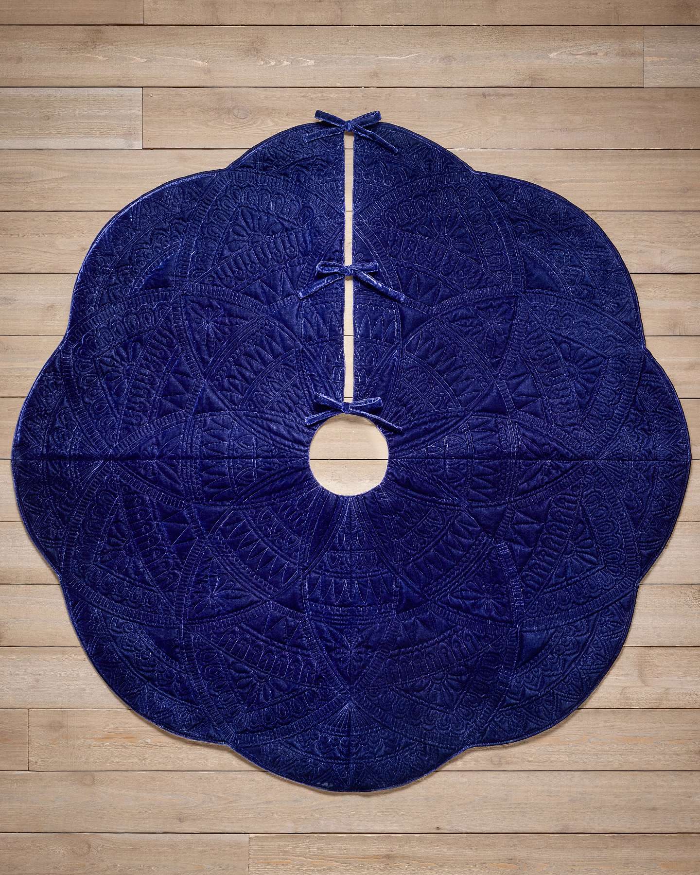 72" Midnight Blue Embossed Velvet Luxe Tree Skirt