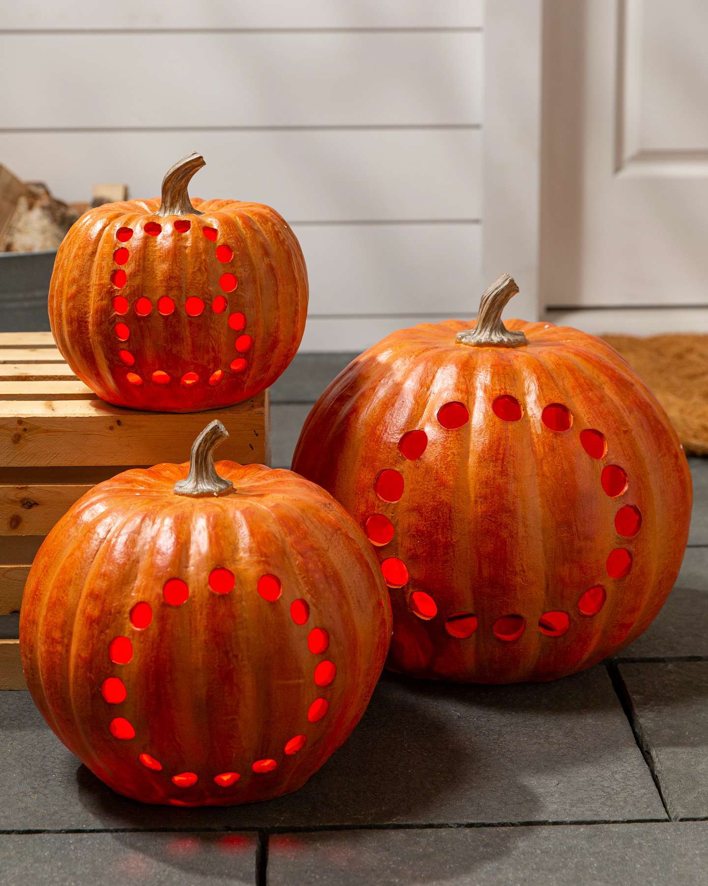 Balsam Hill Boo Stacked LED Pumpkins Full Display