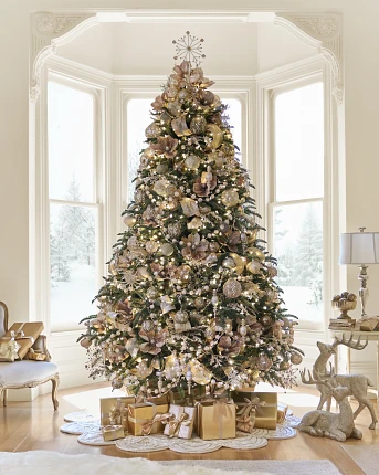 Christmas tree with gold, champagne, and ivory ornaments